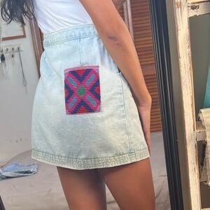 Piopio light blue Jean Skirt with patchwork on pockets